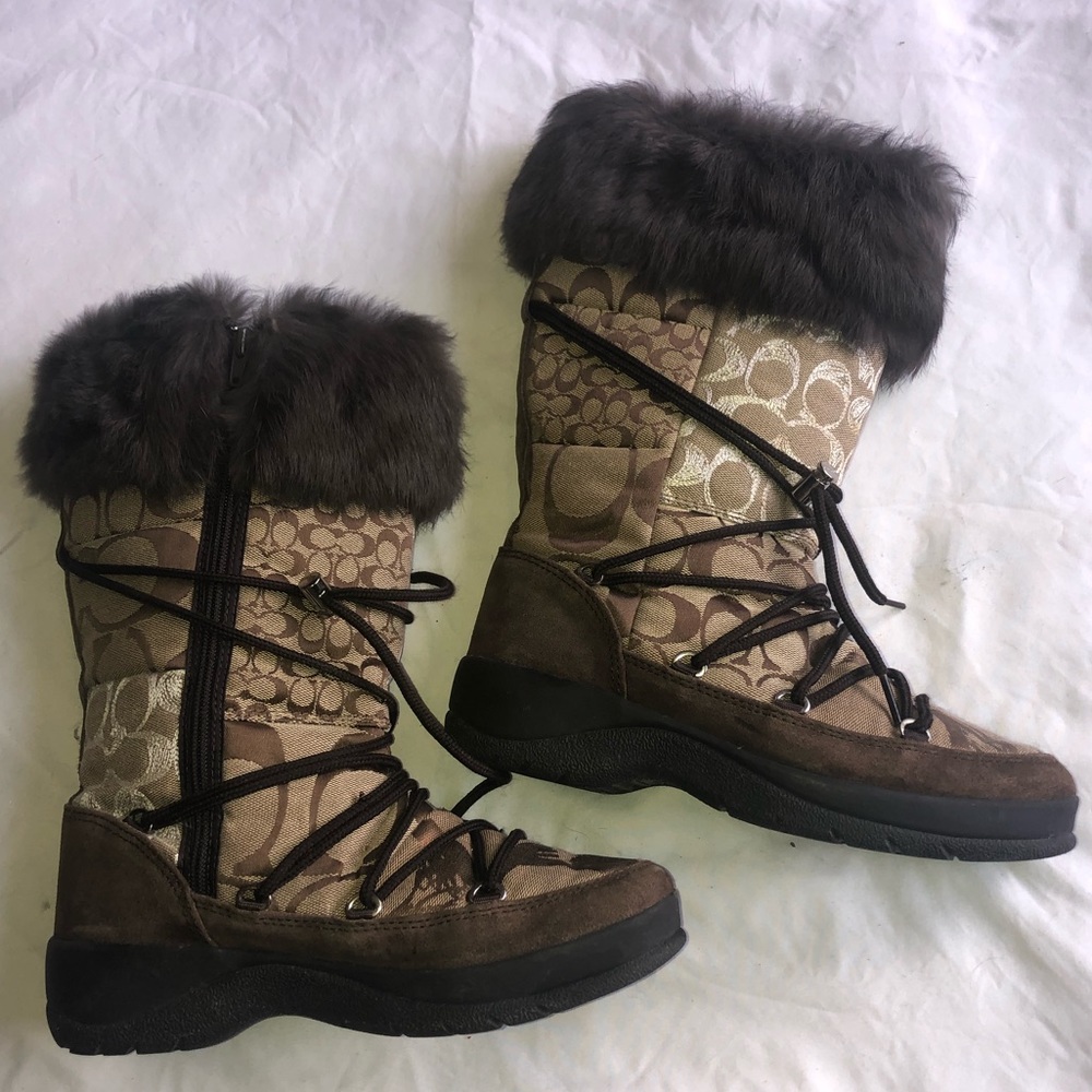 Coach Winter Boots, Fur Trim, Fleece Lined, sz 7.5